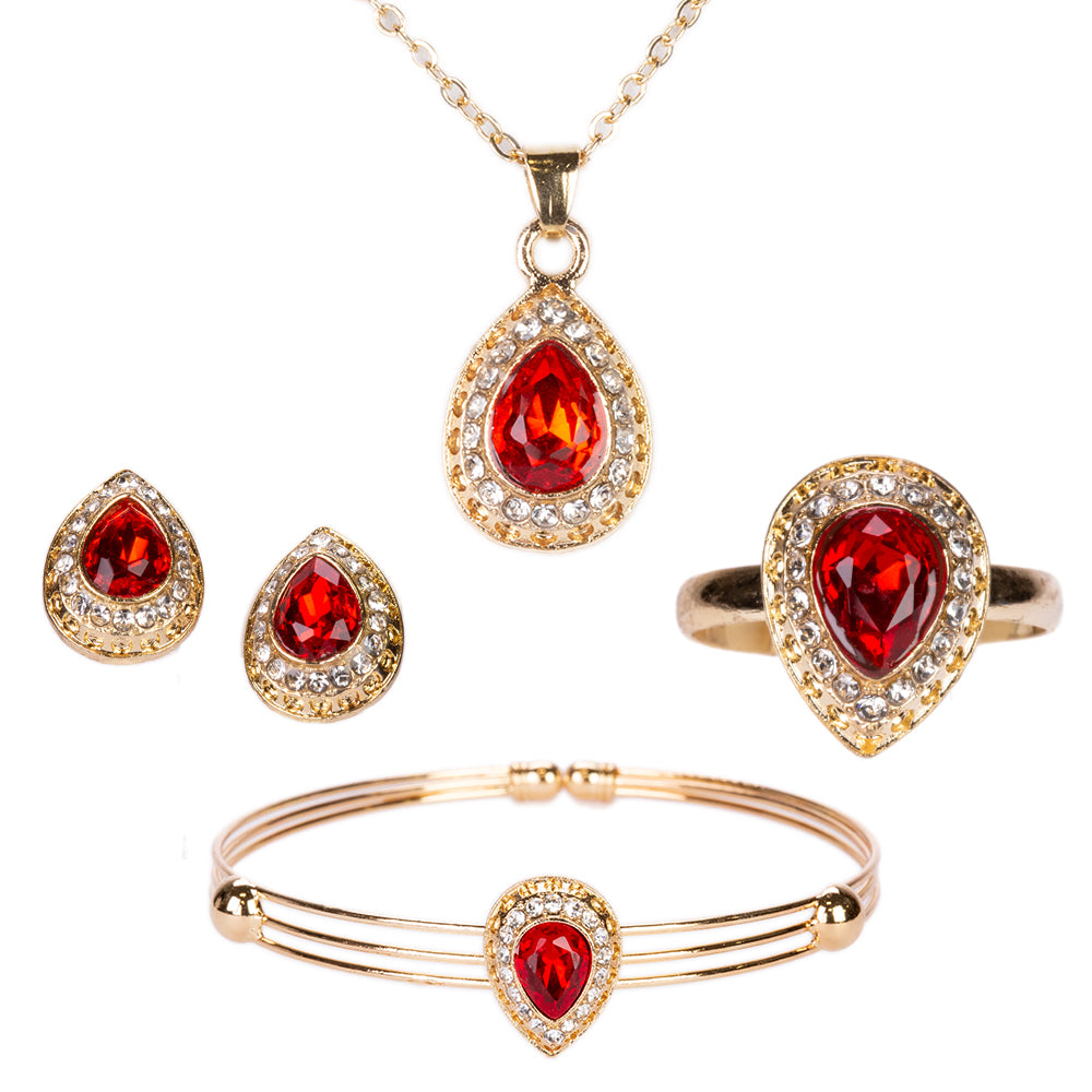 Conjunto de Aleación Bañado en Oro con Cristal Emporia® Rojo ( Collar +Pendientes +Pulsera +Anillo +Colgante ) 1 