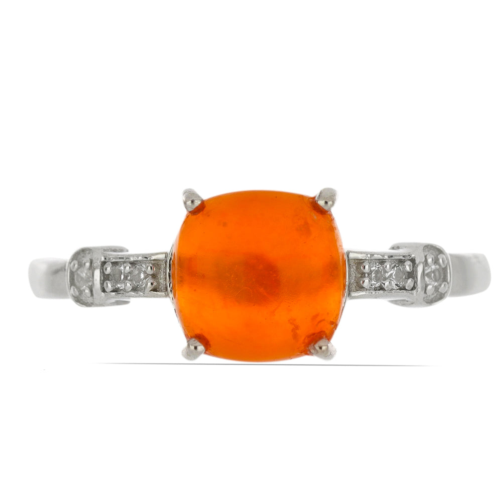 Anillo de Plata con Ópalo Naranja de Lega Dembi y Topacio Blanco