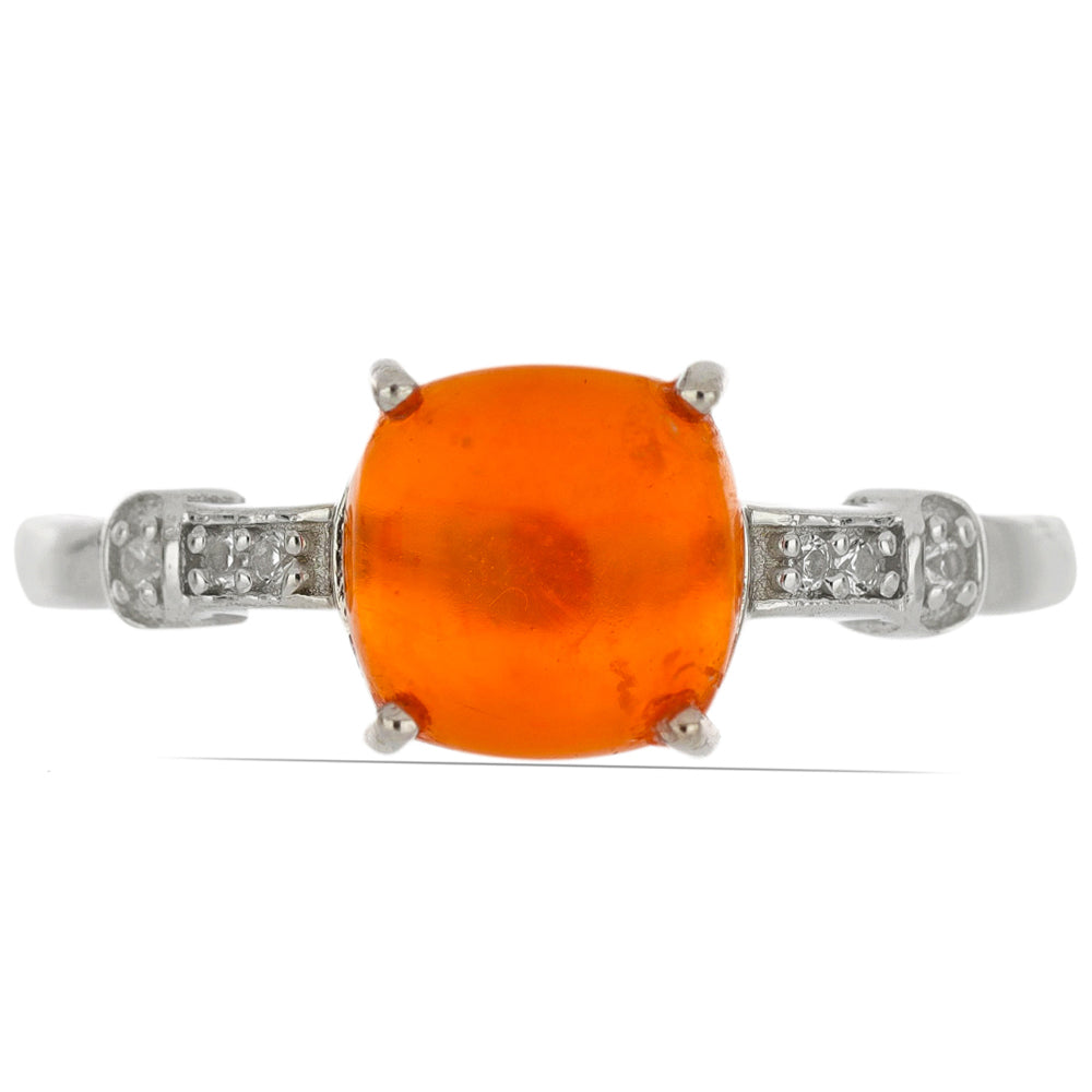 Anillo de Plata con Ópalo Naranja de Lega Dembi y Topacio Blanco