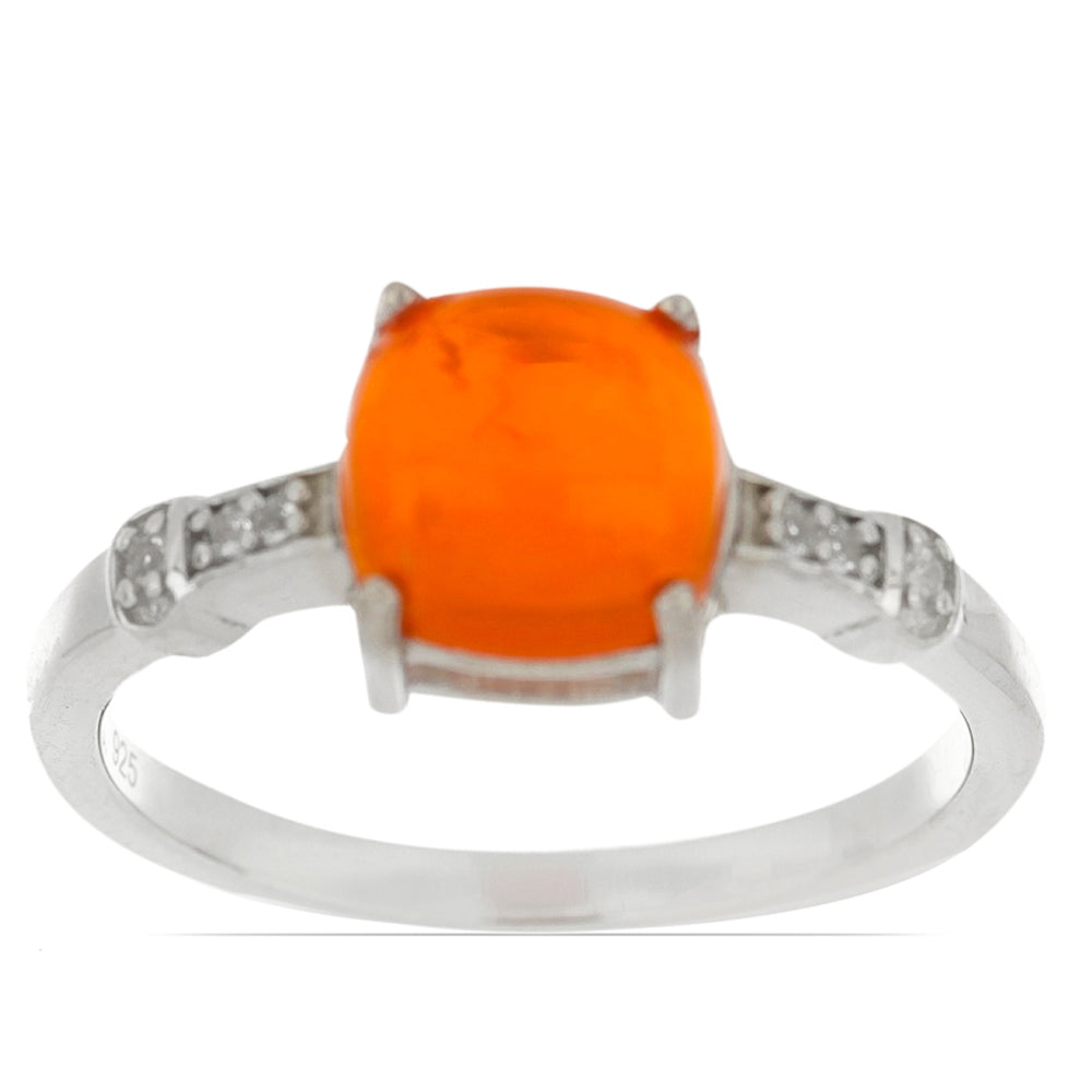 Anillo de Plata con Ópalo Naranja de Lega Dembi y Topacio Blanco