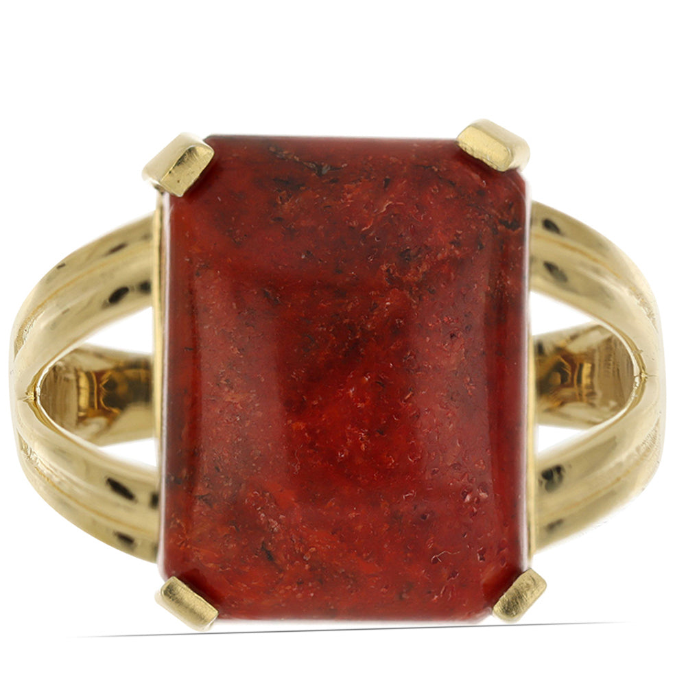 Anillo de Plata Bañada en Oro con Coral de Esponja Roja 1 