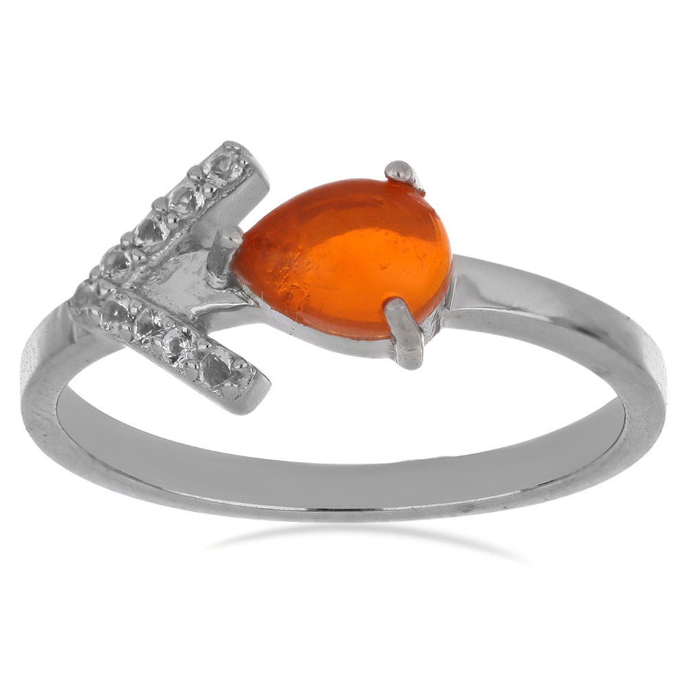 Anillo de Plata con Ópalo Naranja de Lega Dembi y Topacio Blanco