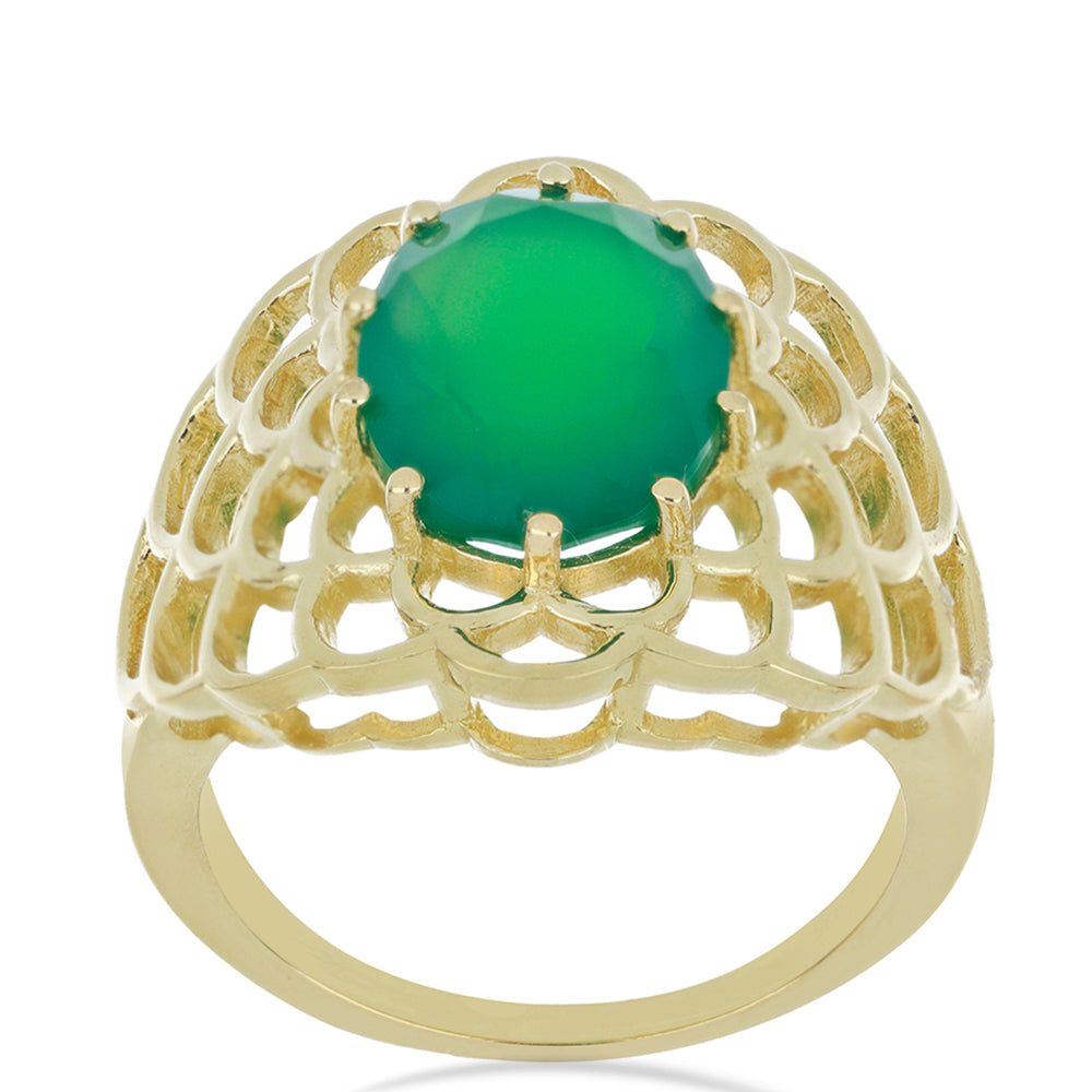 Anillo de Plata Bañada en Oro con Ágata verde de Spruce Pine 2 