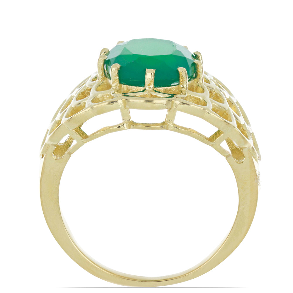 Anillo de Plata Bañada en Oro con Ágata verde de Spruce Pine 3 