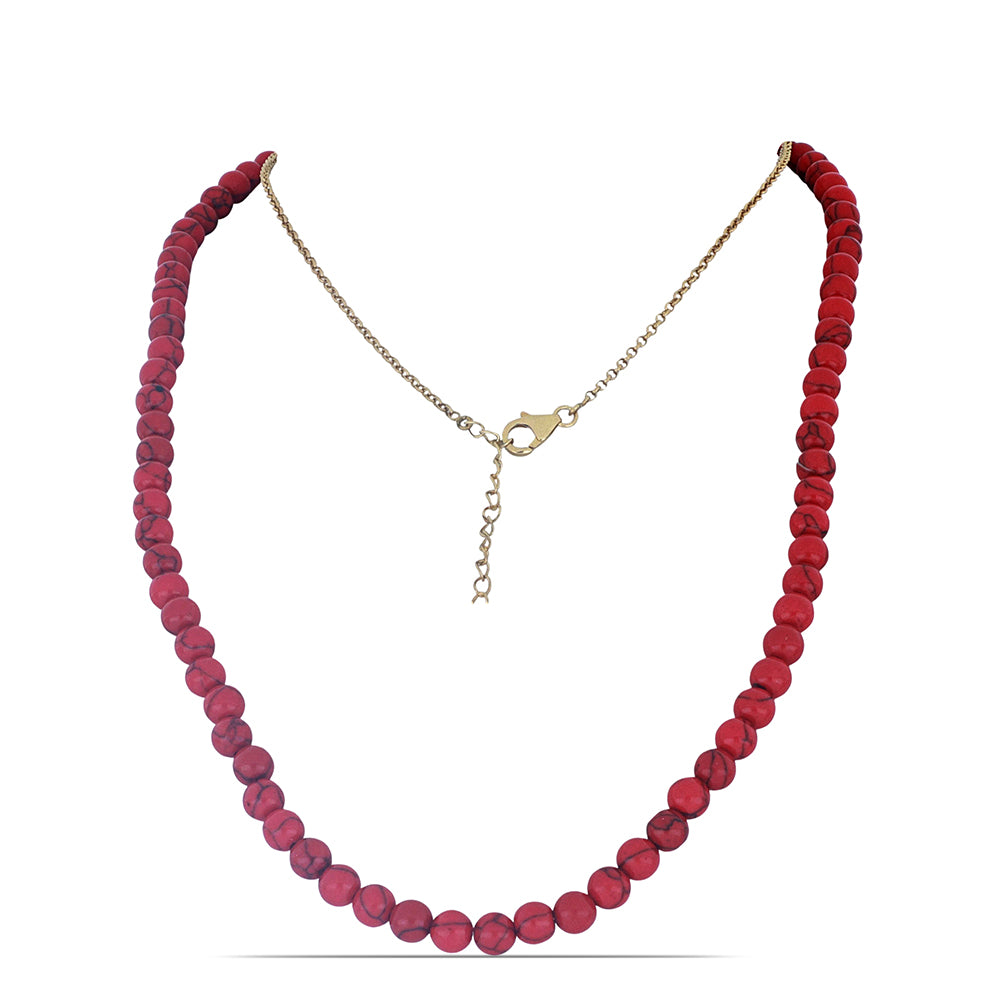 Collar de Plata Bañada en Oro con Coral de Esponja Roja