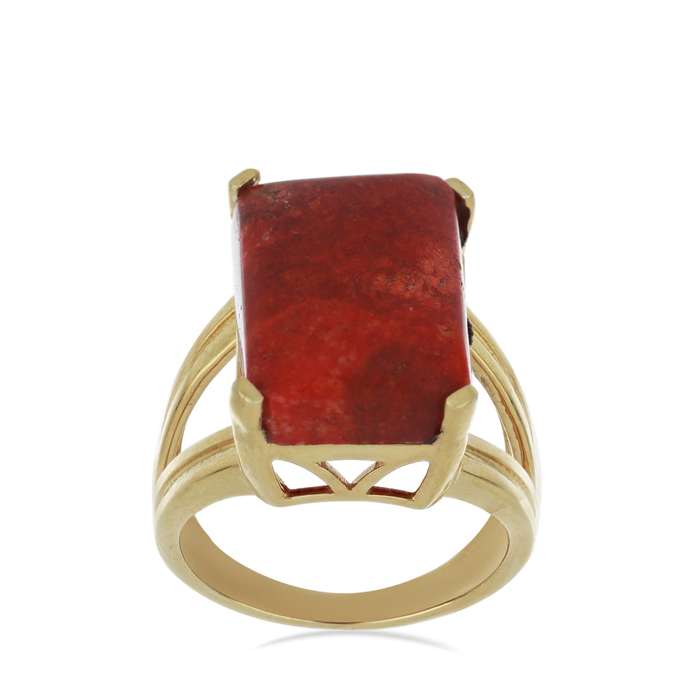 Anillo de Plata Bañada en Oro con Coral de Esponja Roja 2 