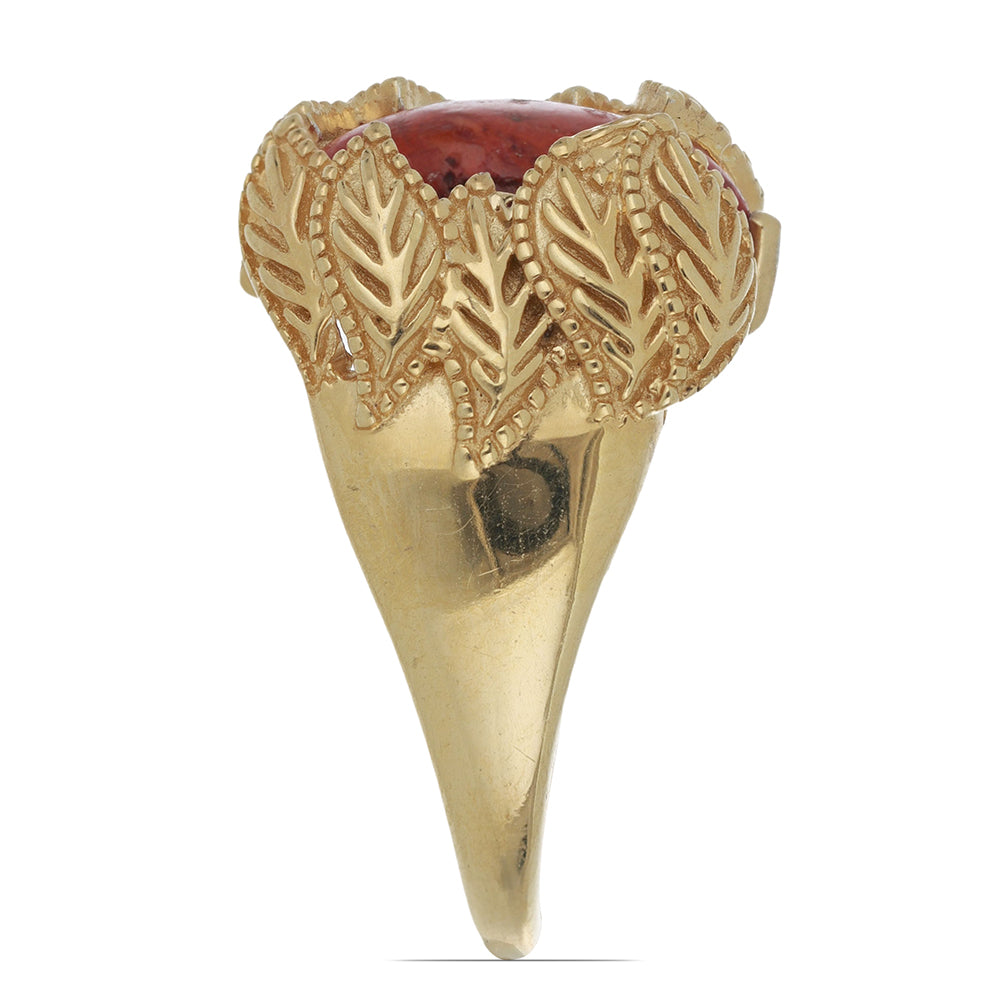 Anillo de Plata Bañada en Oro con Coral de Esponja Roja 2 