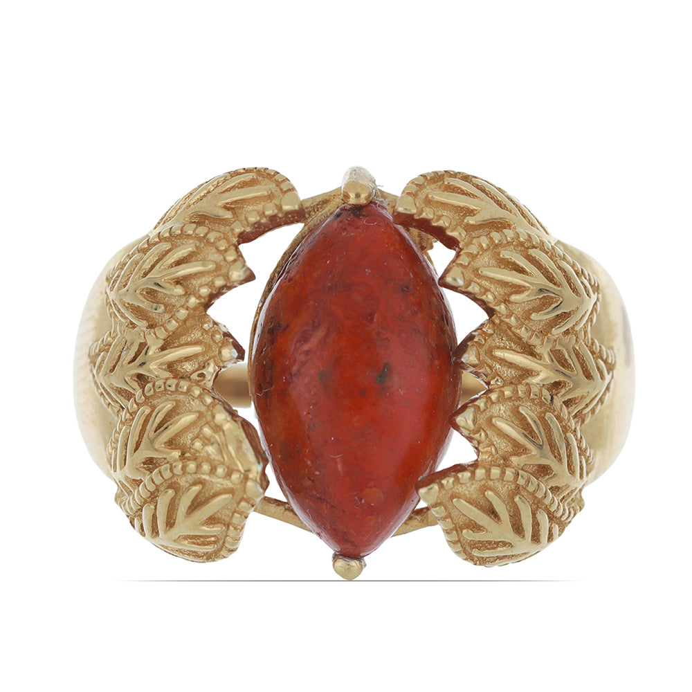 Anillo de Plata Bañada en Oro con Coral de Esponja Roja 1 