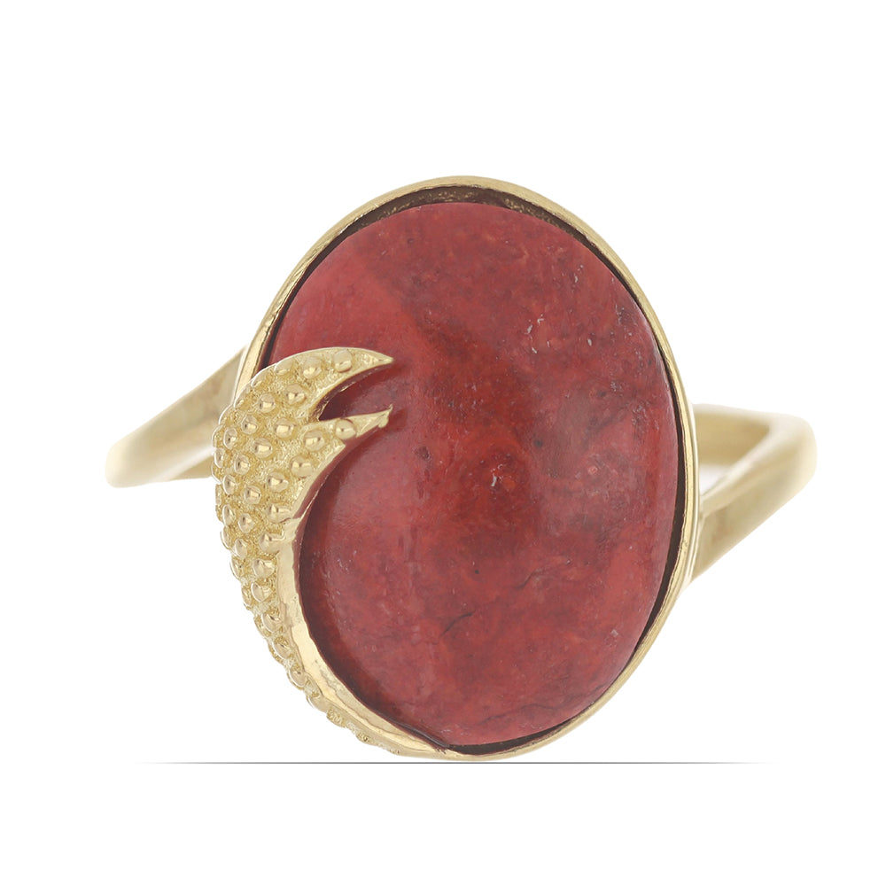 Anillo de Plata Bañada en Oro con Coral de Esponja Roja