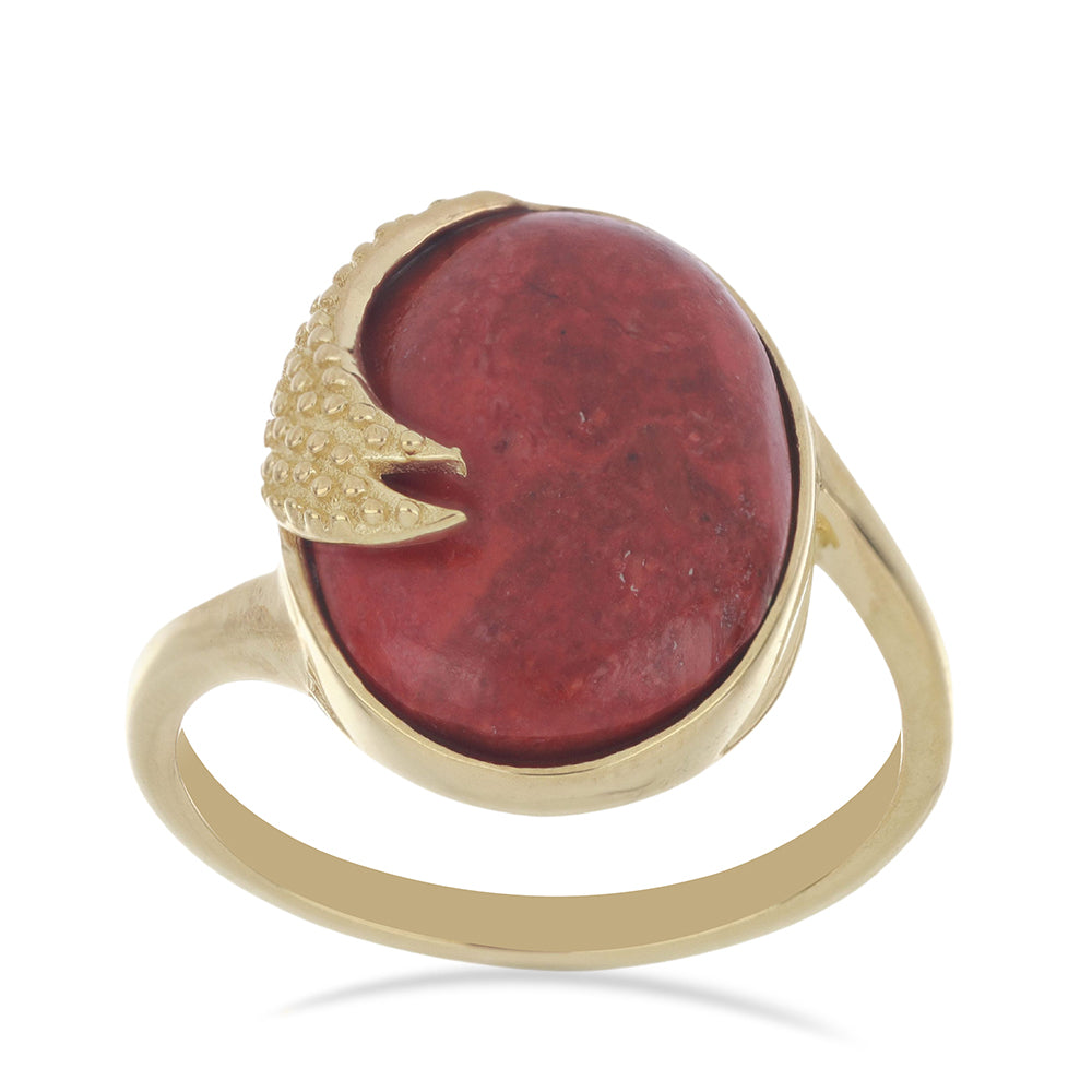 Anillo de Plata Bañada en Oro con Coral de Esponja Roja 2 