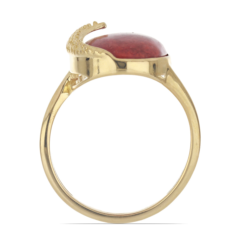 Anillo de Plata Bañada en Oro con Coral de Esponja Roja