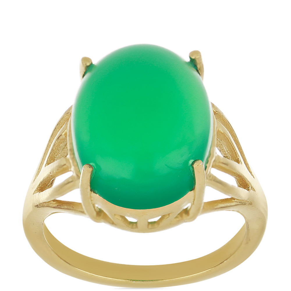 Anillo de Plata Bañada en Oro con Ágata Verde