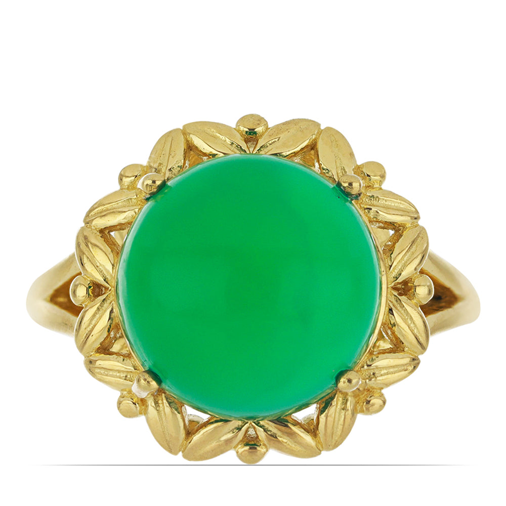 Anillo de Plata Bañada en Oro con Ágata Verde 1 