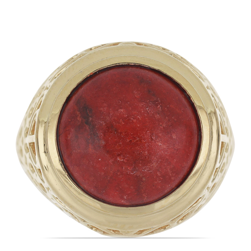 Anillo de Plata Bañada en Oro con Coral de Esponja Roja 1 