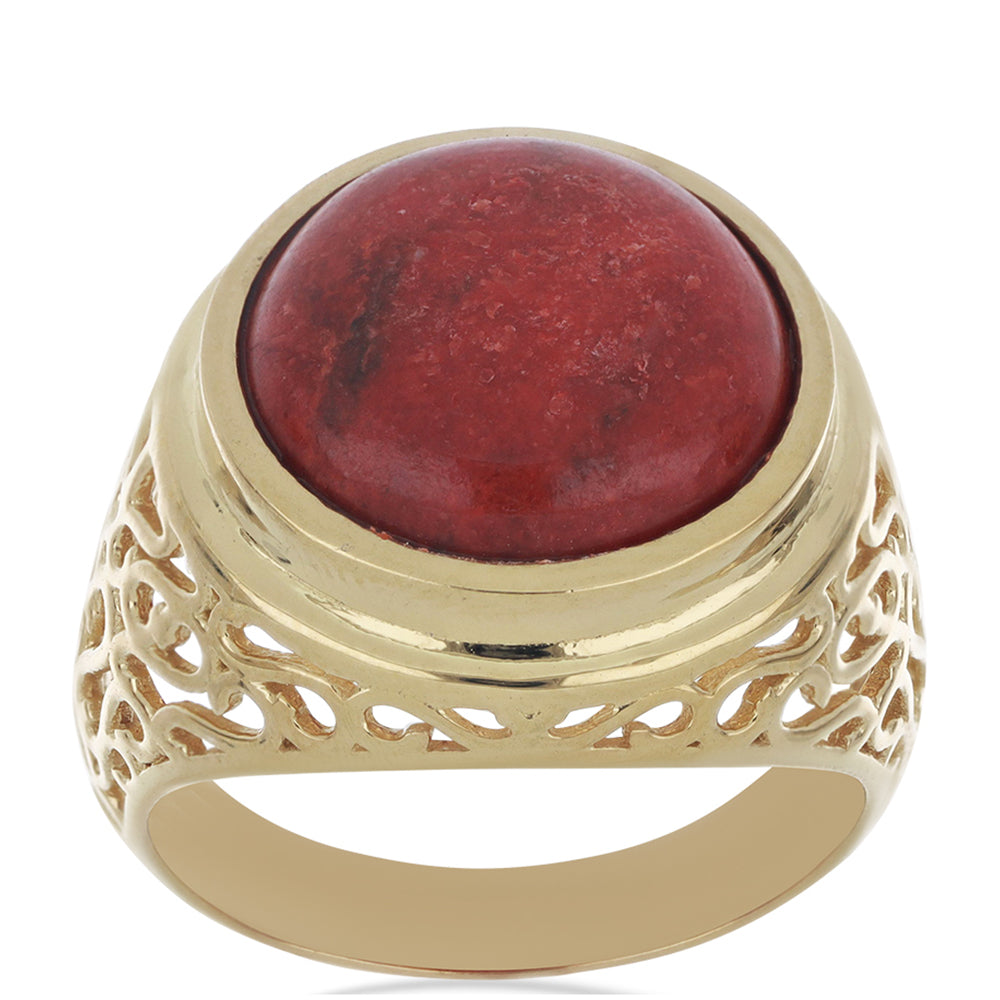 Anillo de Plata Bañada en Oro con Coral de Esponja Roja