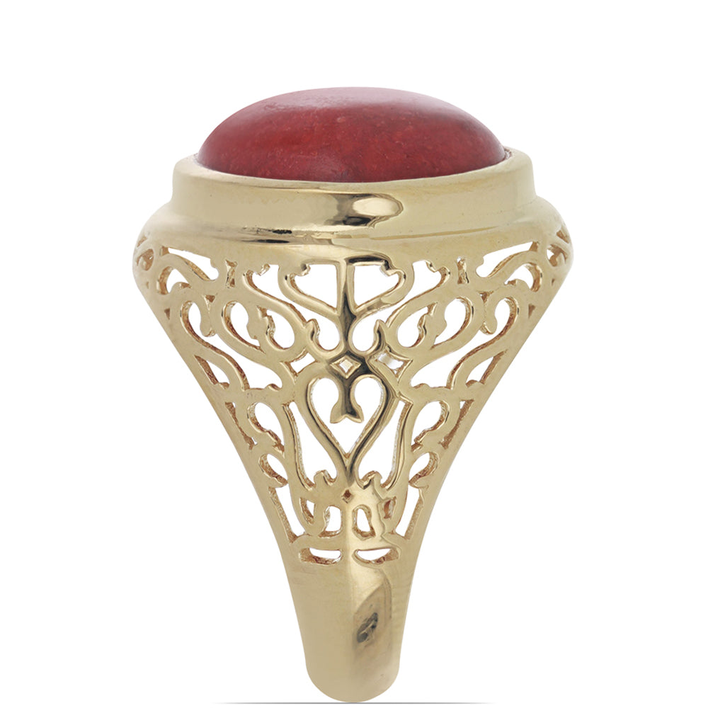 Anillo de Plata Bañada en Oro con Coral de Esponja Roja