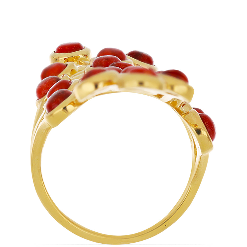 Anillo de Plata Bañada en Oro con Coral de Esponja Roja