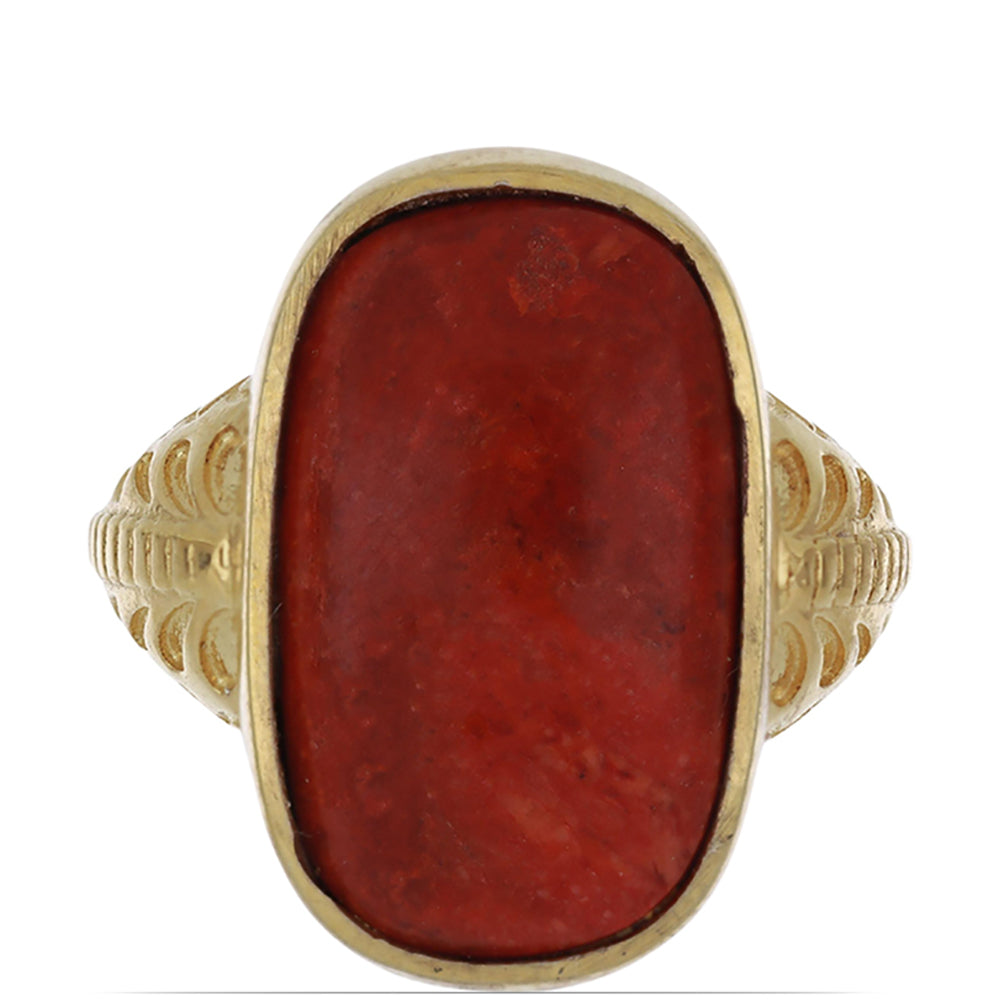 Anillo de Plata Bañada en Oro con Coral de Esponja Roja 1 