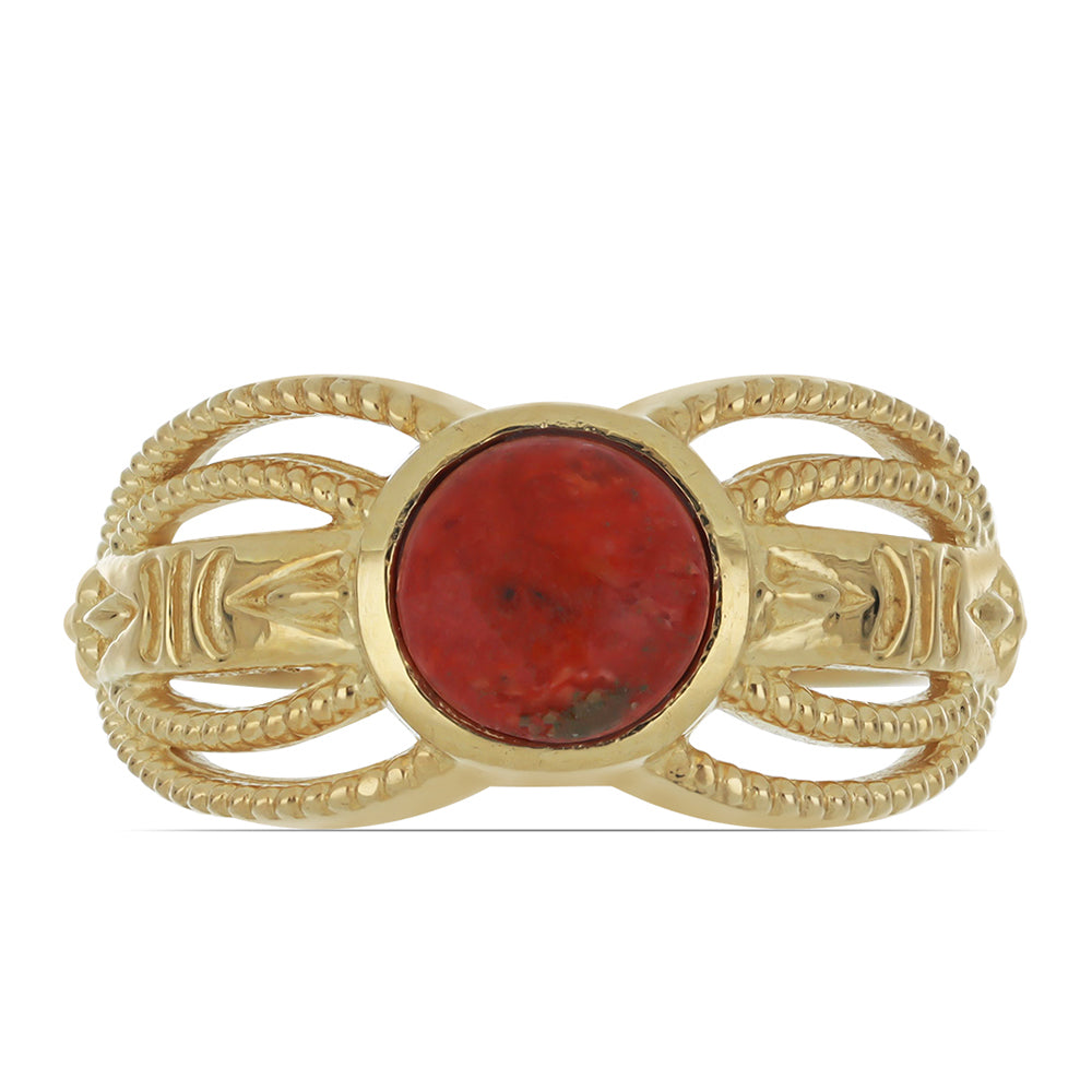 Anillo de Plata Bañada en Oro con Coral de Esponja Roja