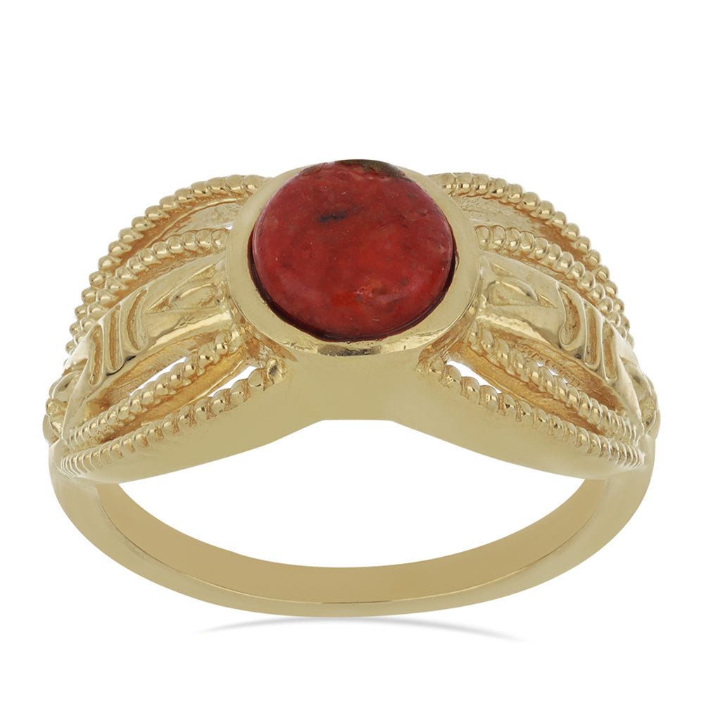 Anillo de Plata Bañada en Oro con Coral de Esponja Roja 2 