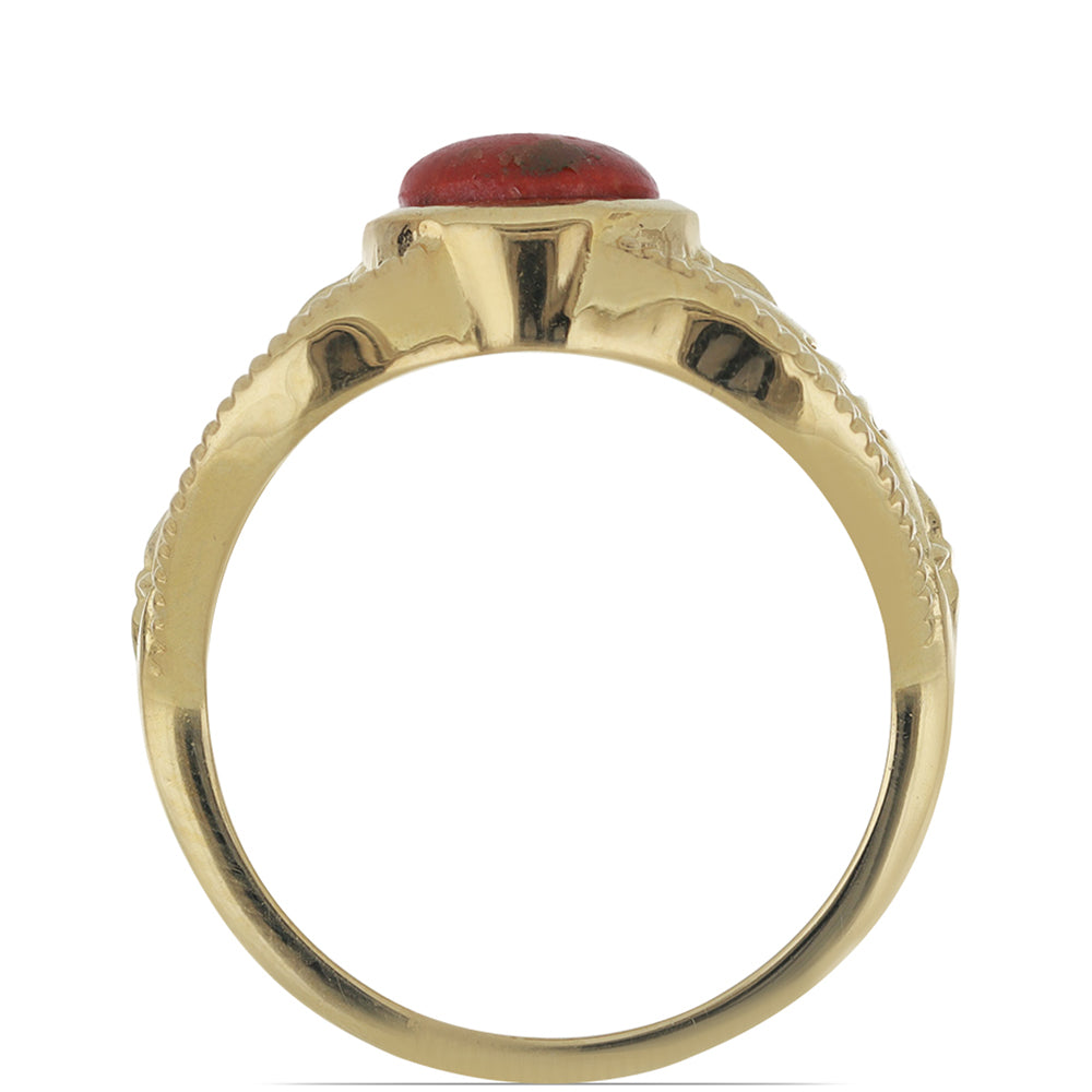 Anillo de Plata Bañada en Oro con Coral de Esponja Roja