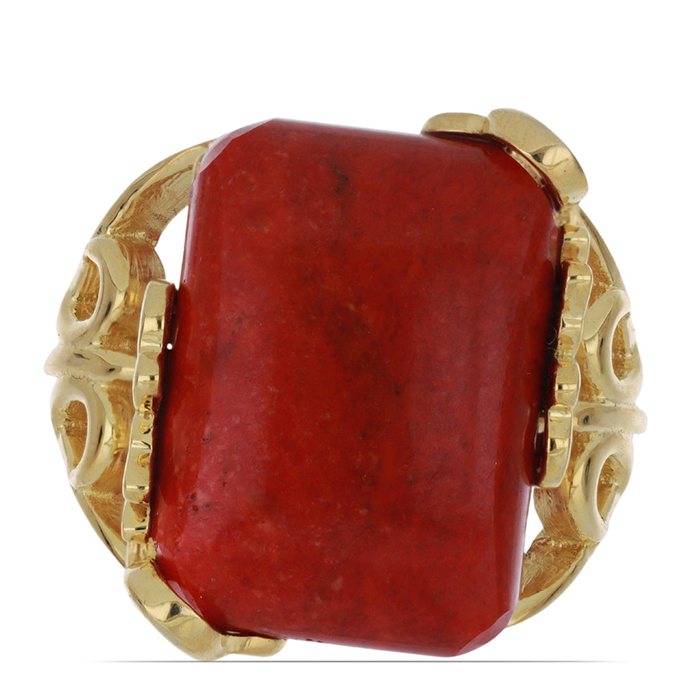 Anillo de Plata Bañada en Oro con Coral de Esponja Roja 1 