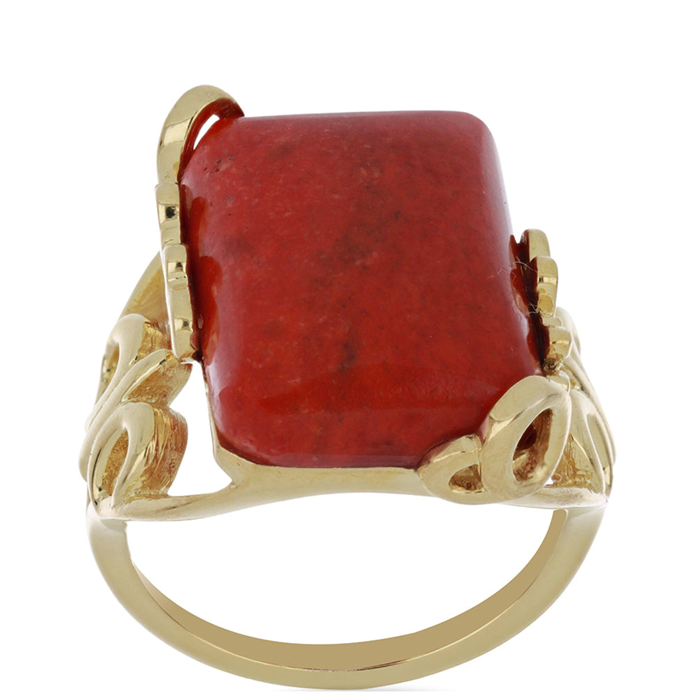 Anillo de Plata Bañada en Oro con Coral de Esponja Roja