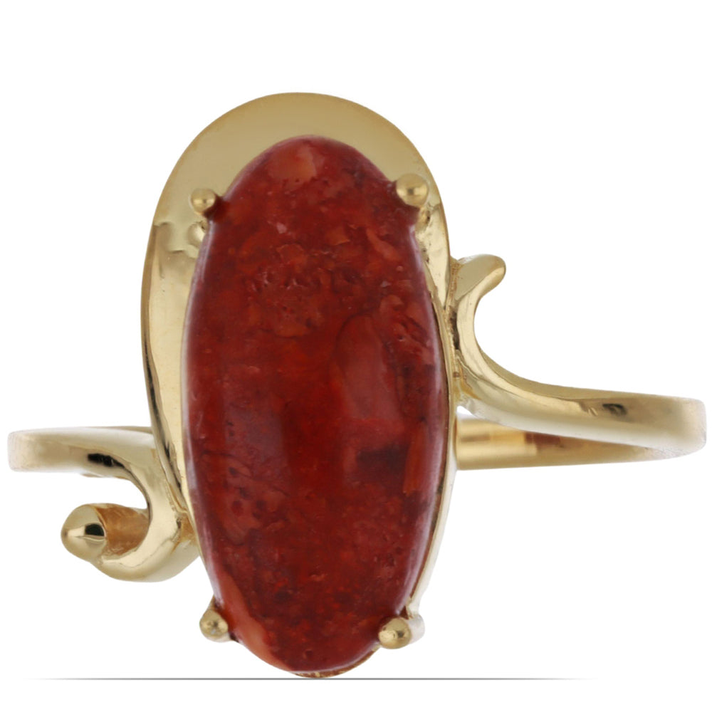 Anillo de Plata Bañada en Oro con Coral de Esponja Roja