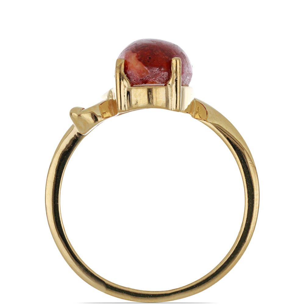 Anillo de Plata Bañada en Oro con Coral de Esponja Roja