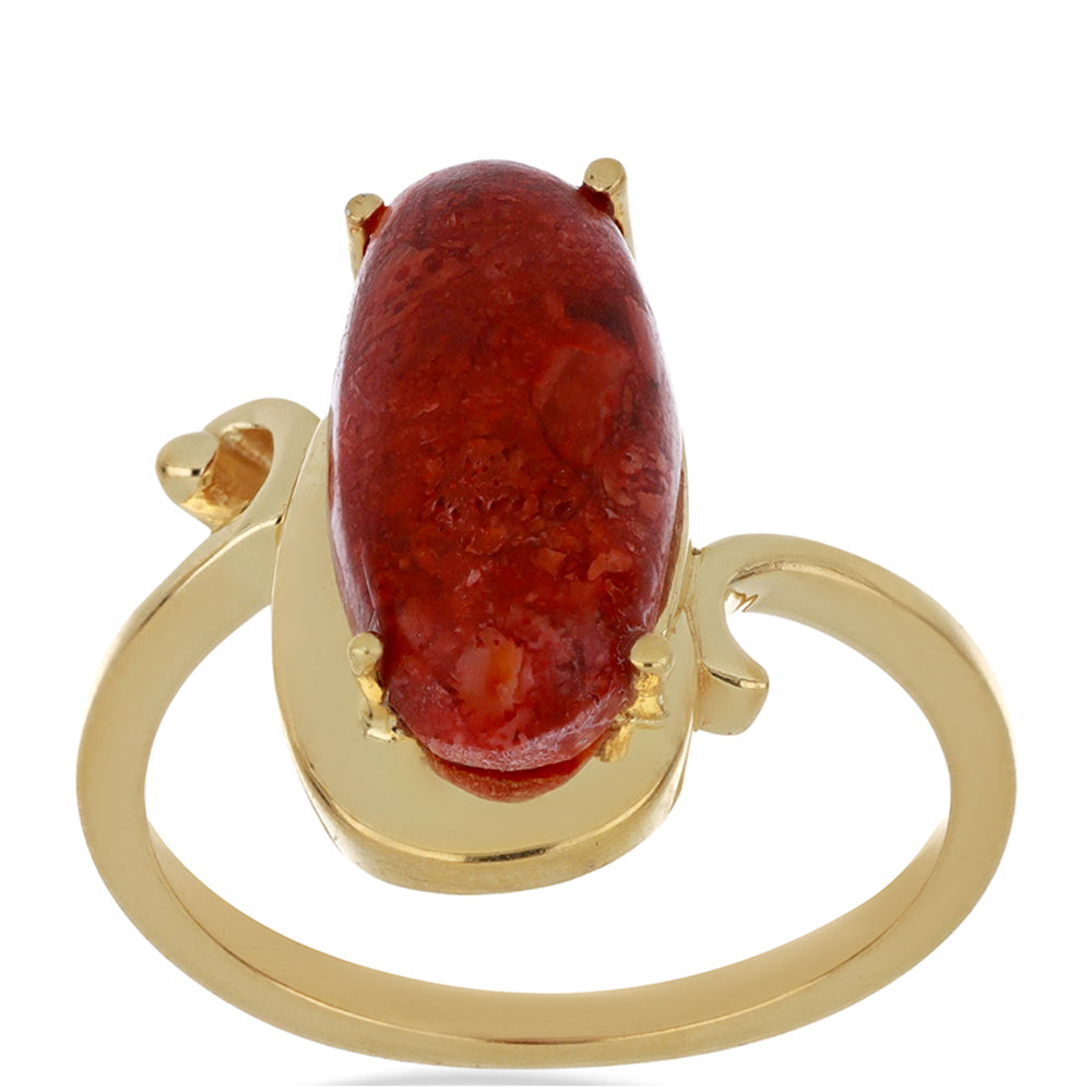 Anillo de Plata Bañada en Oro con Coral de Esponja Roja 4 