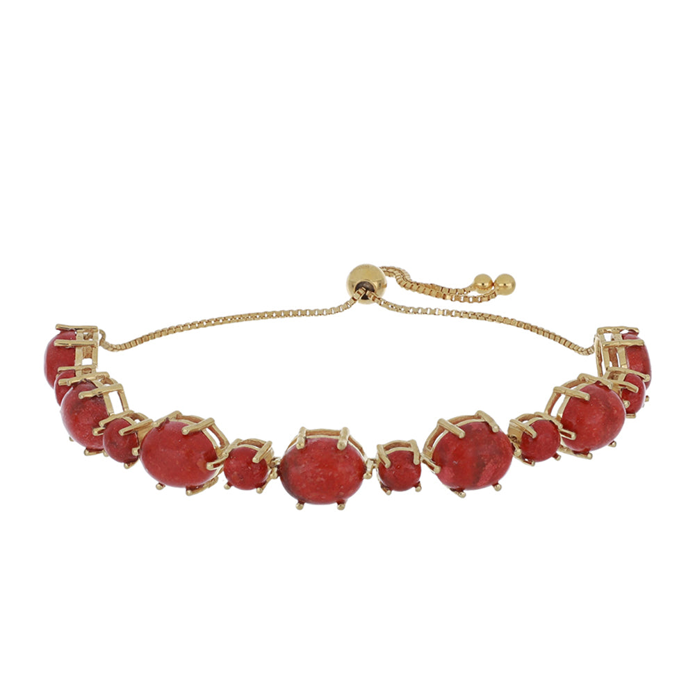 Pulsera de Plata Bañada en Oro con Coral de Esponja Roja