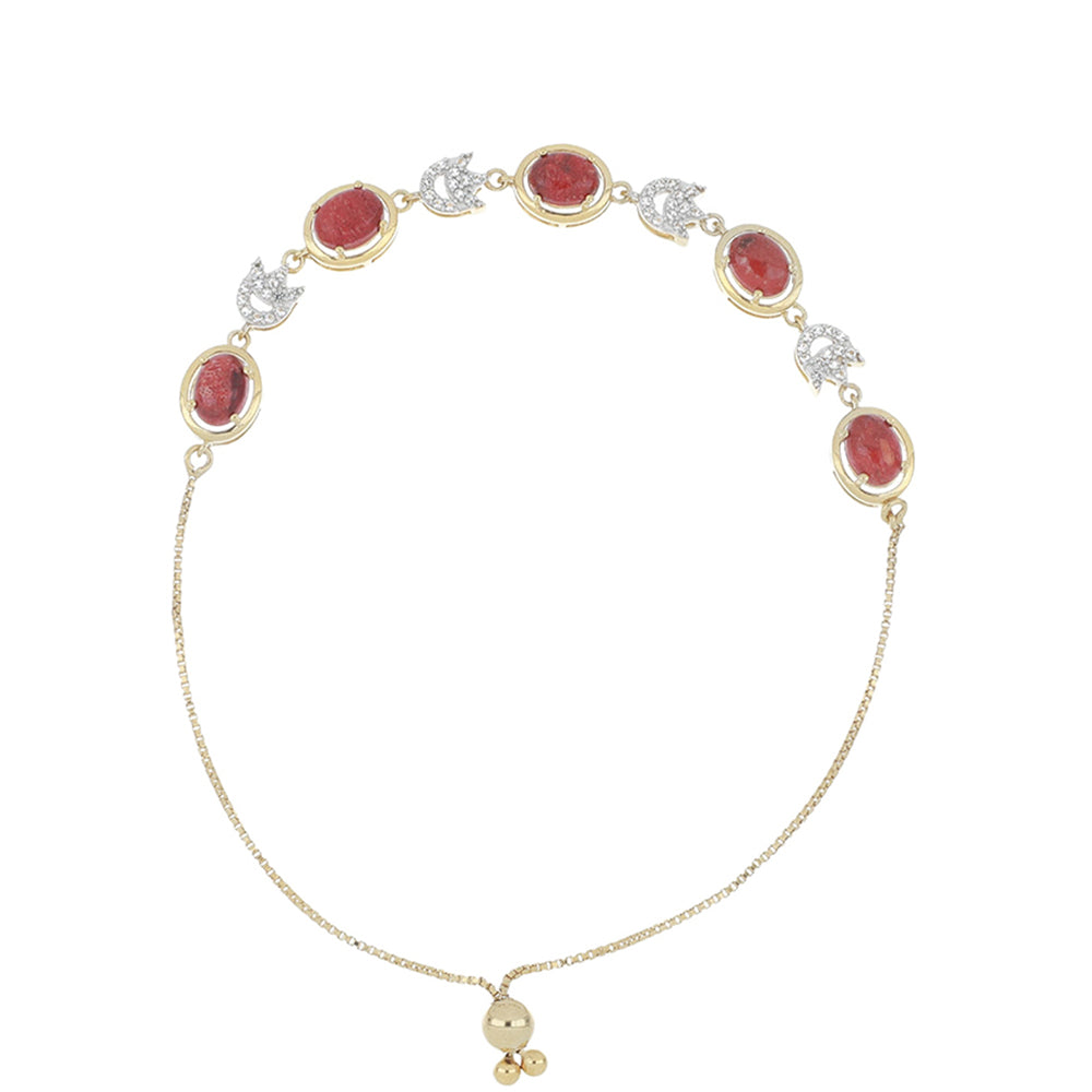 Pulsera de Plata Bañada en Oro con Coral de Esponja Roja y Topacio Blanco 1 