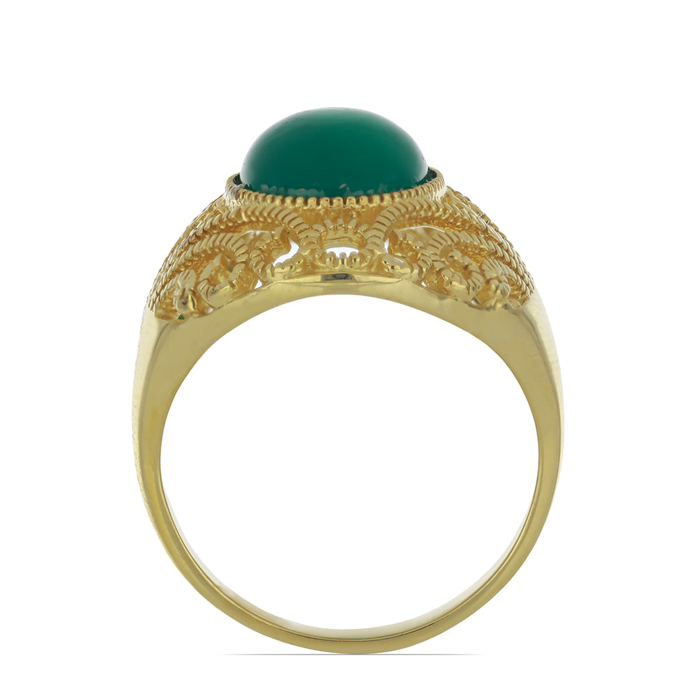 Anillo de Plata Bañada en Oro con Ágata Verde 2 