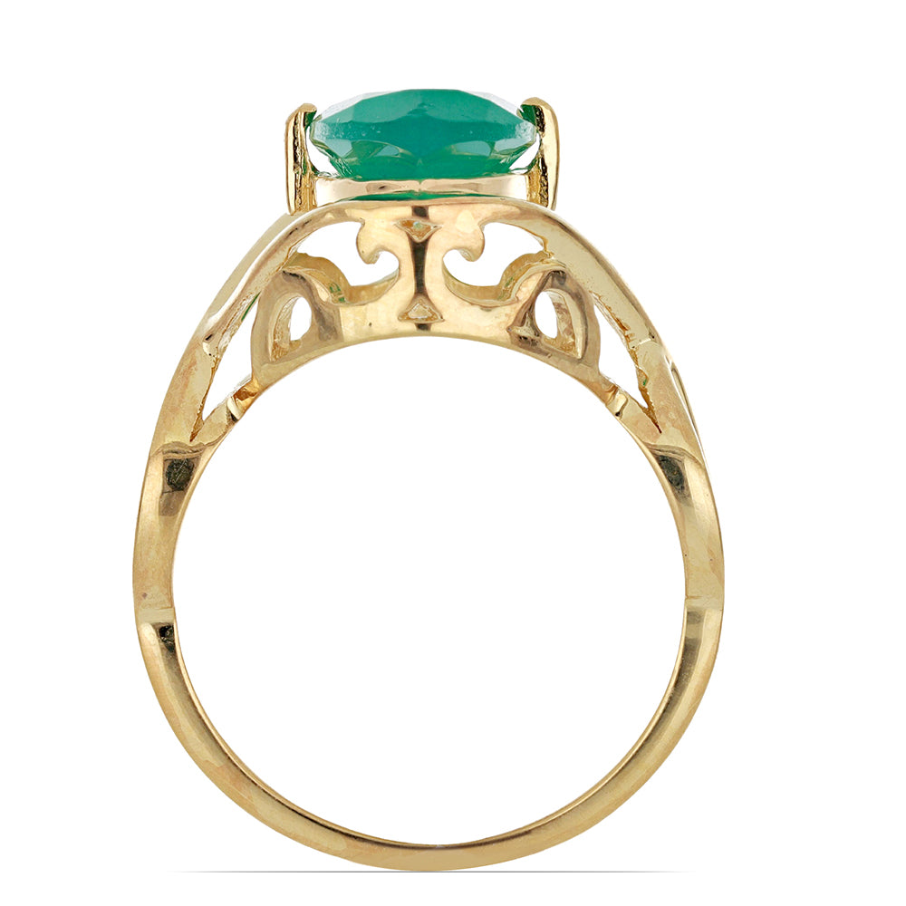 Anillo de Plata Bañada en Oro con Ágata Verde 2 