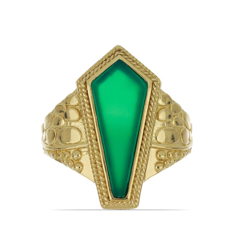 Anillo de Plata Bañada en Oro con Ágata Verde