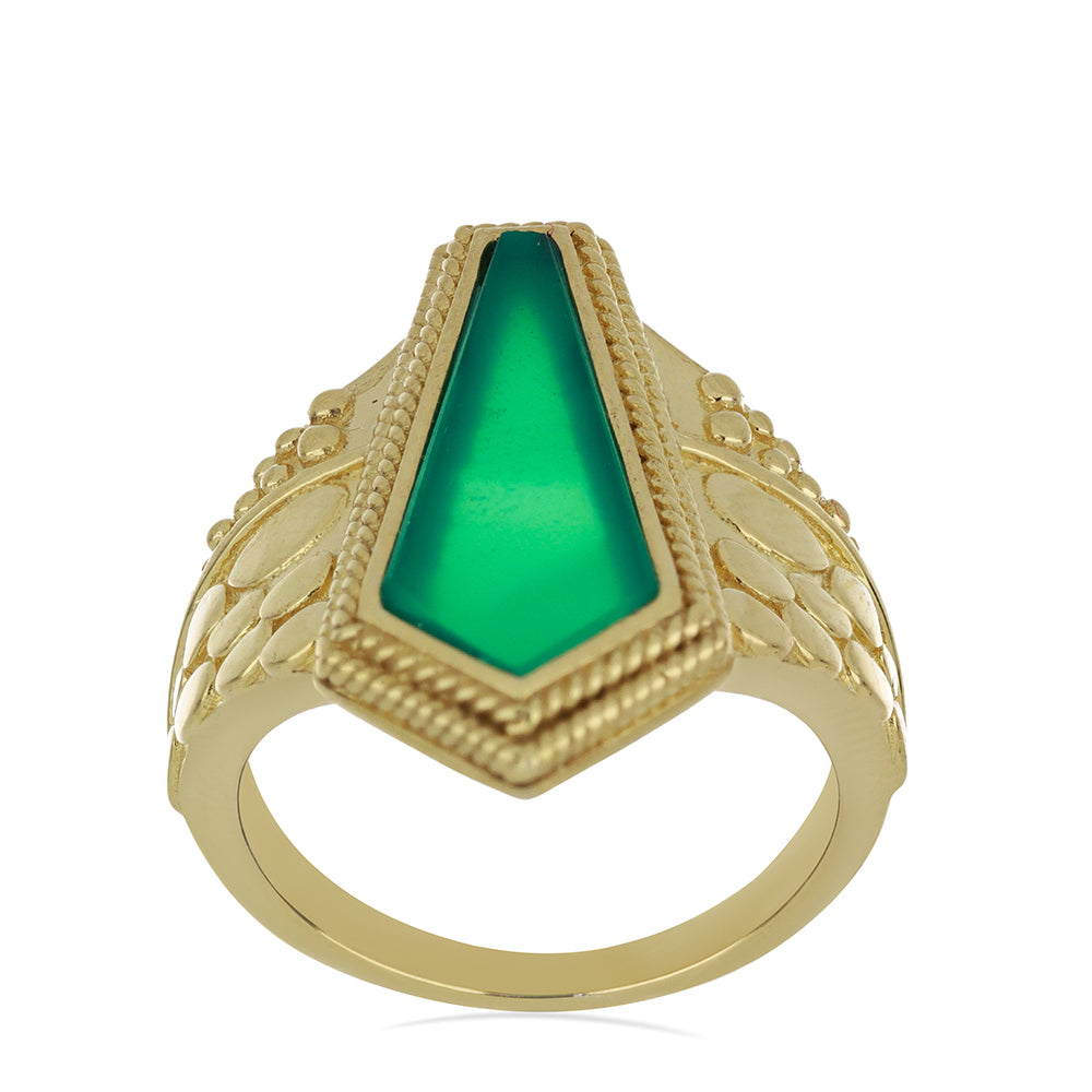 Anillo de Plata Bañada en Oro con Ágata Verde 3 