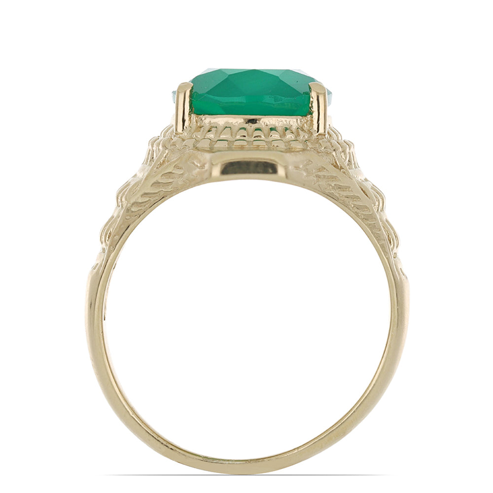 Anillo de Plata Bañada en Oro con Ágata Verde 2 