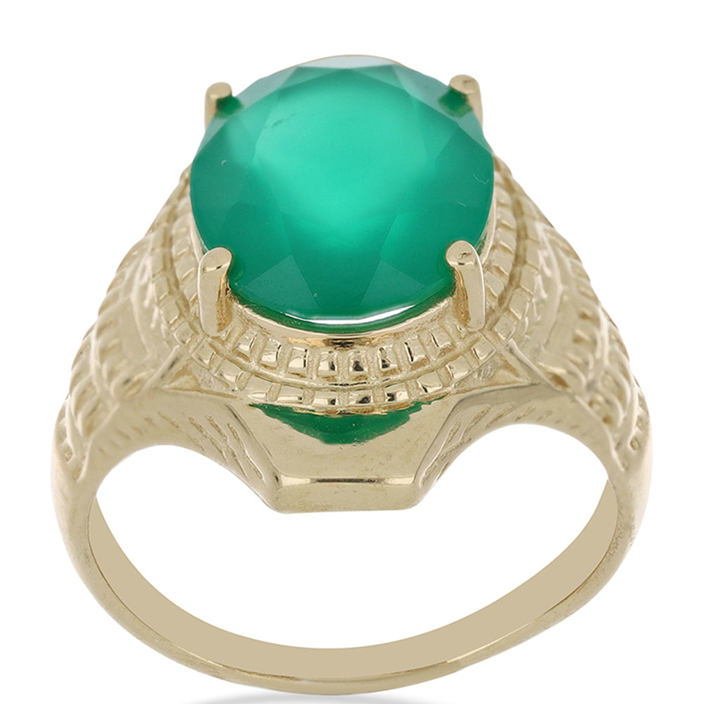 Anillo de Plata Bañada en Oro con Ágata Verde