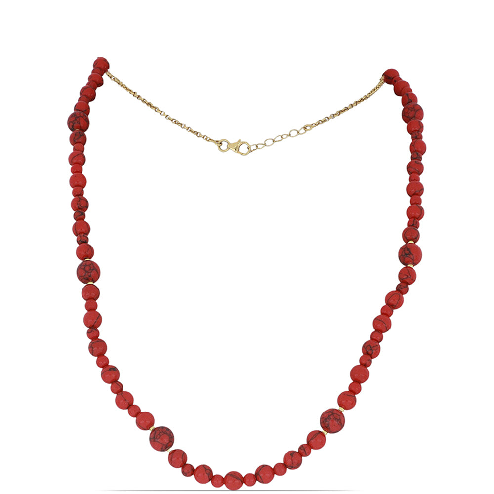 Collar de Plata Bañada en Oro con Coral de Esponja Roja