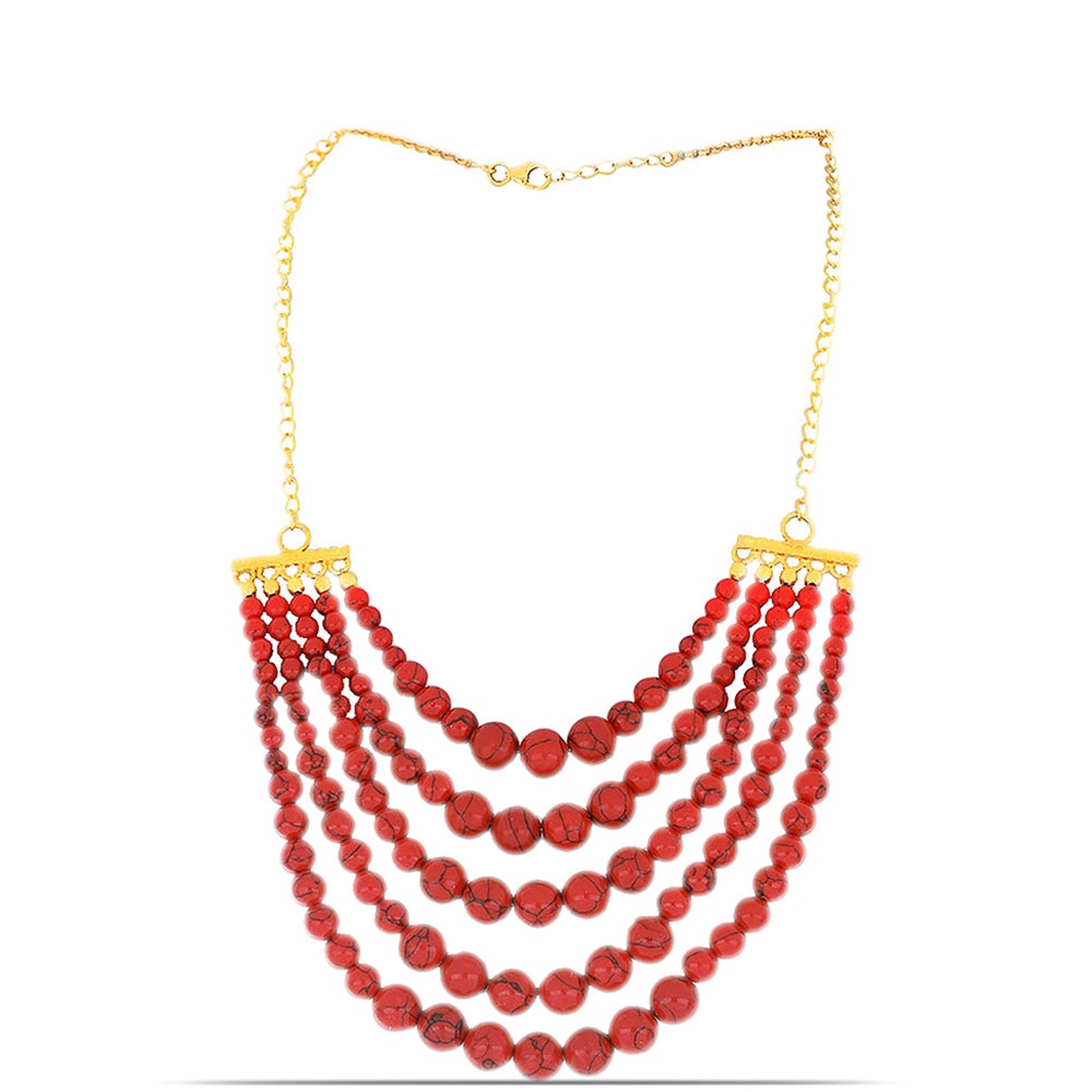 Collar de Plata Bañada en Oro con Coral de Esponja Roja 1 