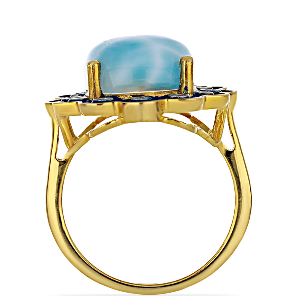 Anillo de Plata Bañada en Oro con Esmalte y Larimar 2 