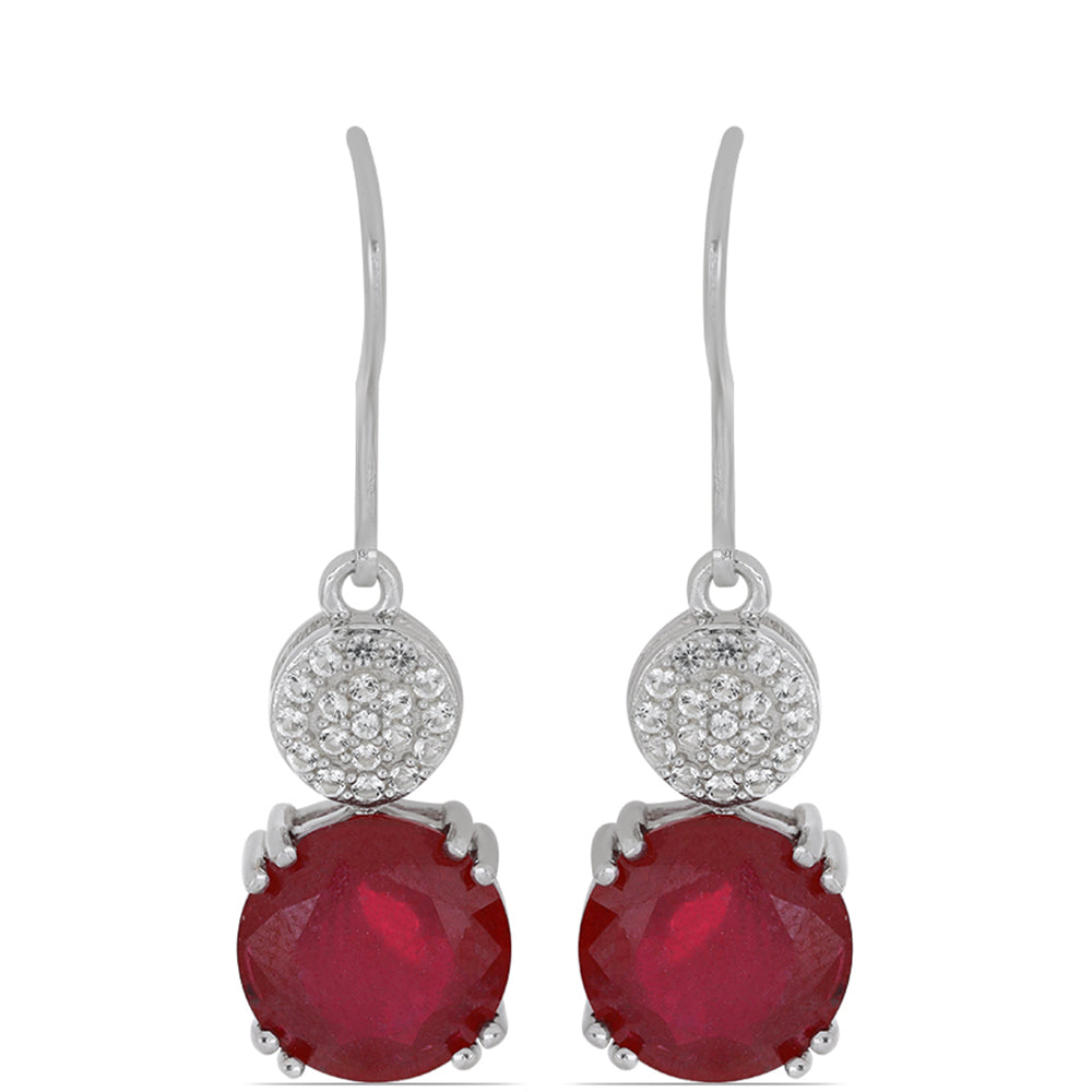 Pendientes de Plata con Rubí de Madagascar y Topacio Blanco