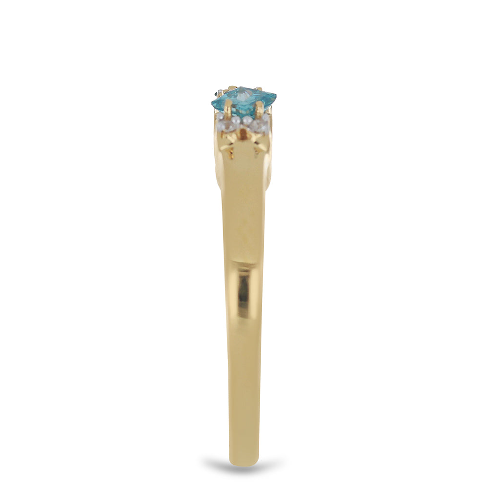 Anillo de Plata Bañada en Oro con Diamante Azul y Zircón blanco natural