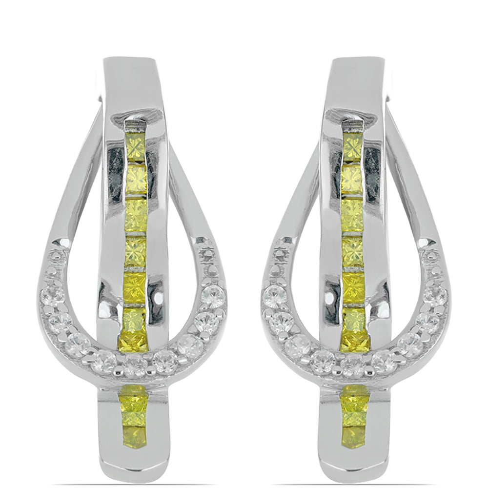 Pendientes de Plata con Diamante Amarillo y Zircón Blanco 1 