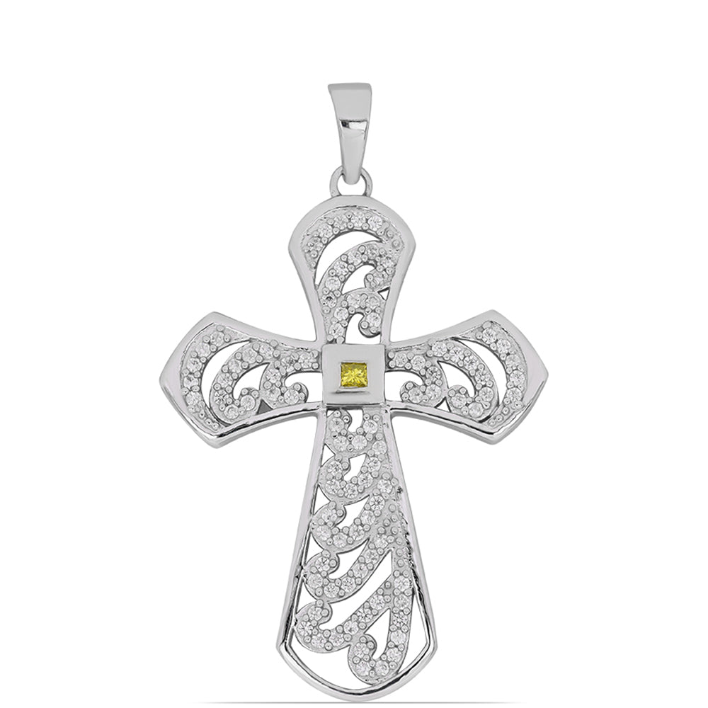 Colgante de Plata con Diamante Amarillo y Zircón Blanco 1 