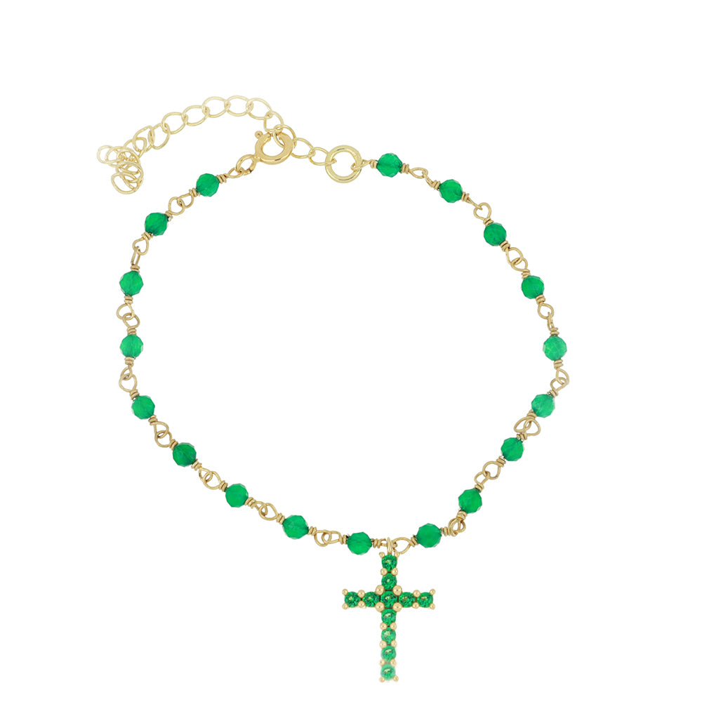 Pulsera de Plata Bañada en Oro con Ágata Verde 1 