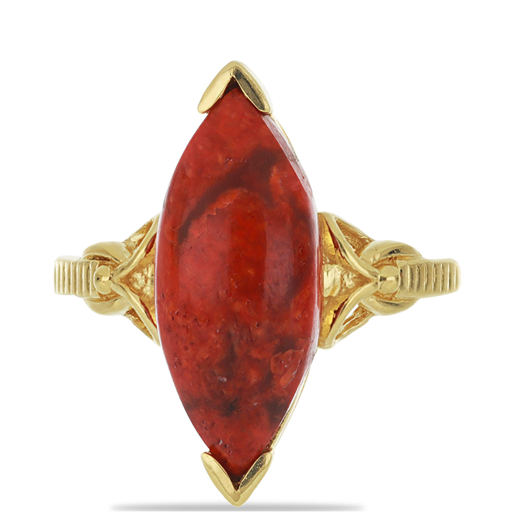 Anillo de Plata Bañada en Oro con Coral de Esponja Roja