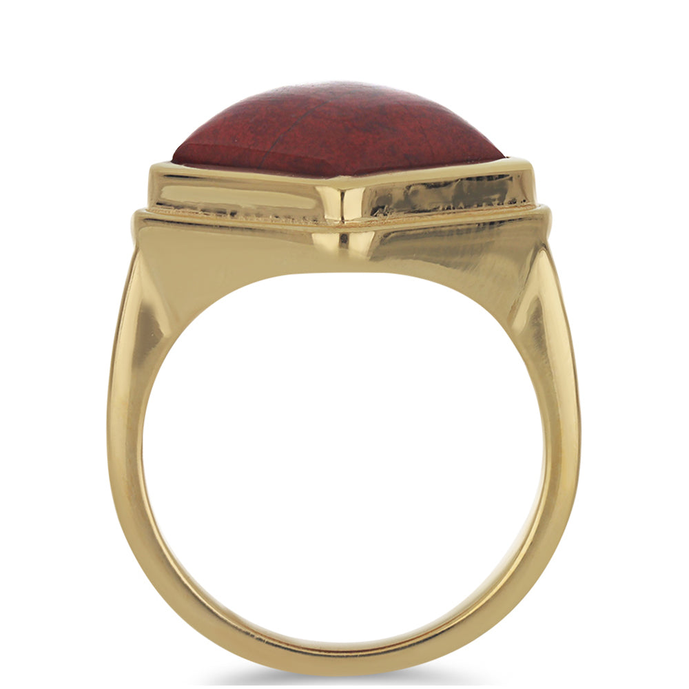 Anillo de Plata Bañada en Oro con Jaspe rojo 6 