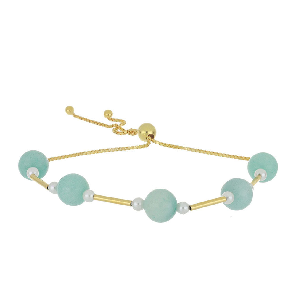 Pulsera de Plata Bañada en Oro con Amazonita y Perla de Agua Dulce 1 