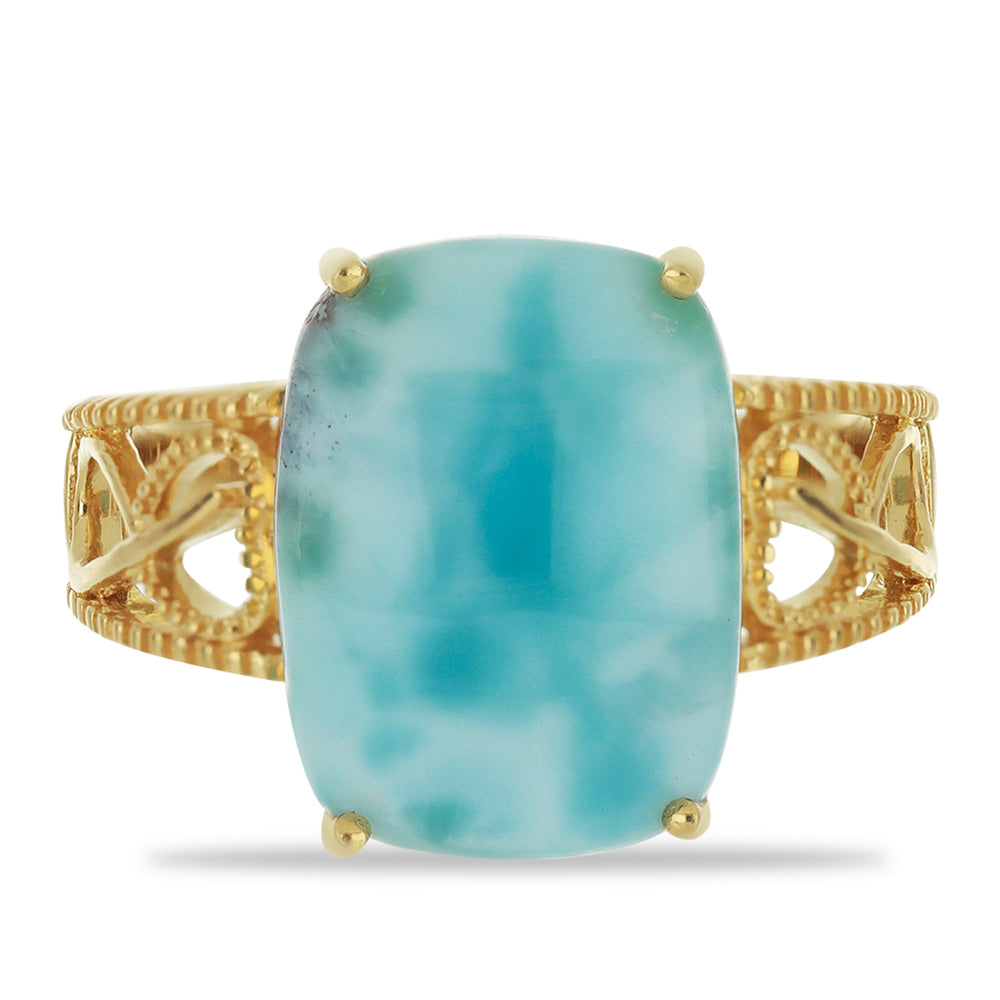 Anillo de Plata Bañada en Oro con Larimar